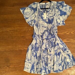 Anthropologie Blue and White Patterned Dress